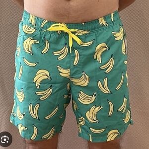 Tipsy Elves Green Swim Trunks with Yellow Banana Print